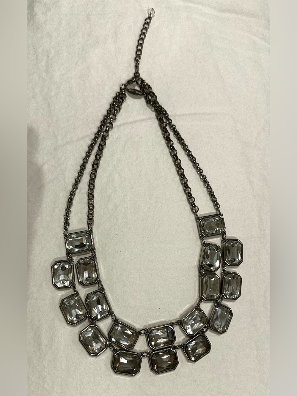WHBM Silver Tone Crystal Statement Necklace - Clear Stones